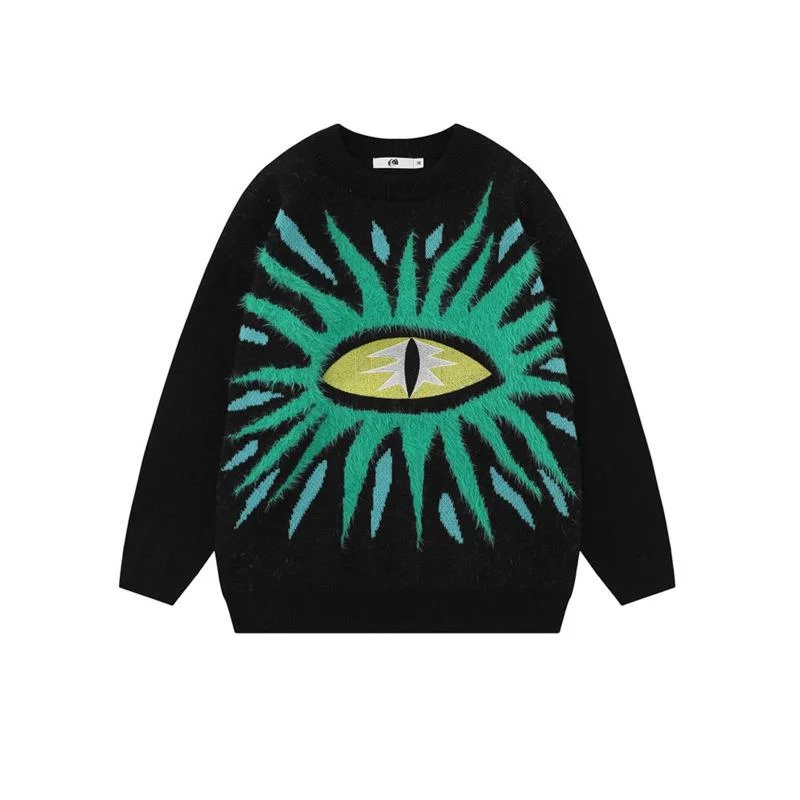 From Mars World Eye Design Fun Jacquard Round Neck Sweater Men's and Women's Loose Versatile Knit fashion tops harajuku clothing