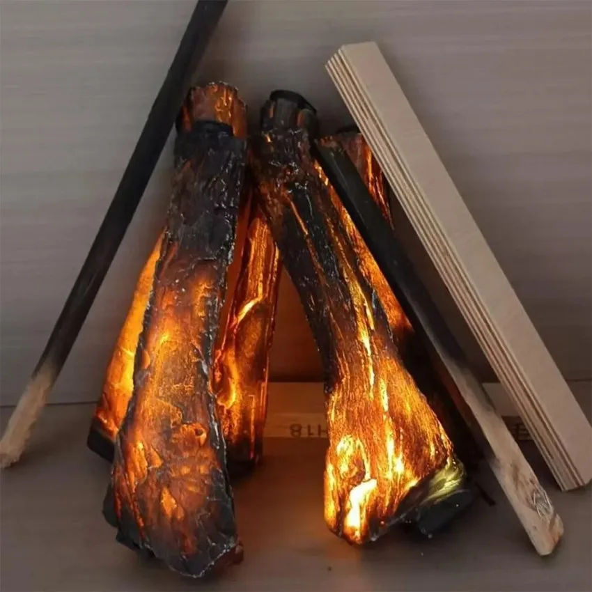 5PCS LED 3D Flameless Fireplace Lamp, Realistic Log Burning Flame Light for Indoor Outdoor Home Decor