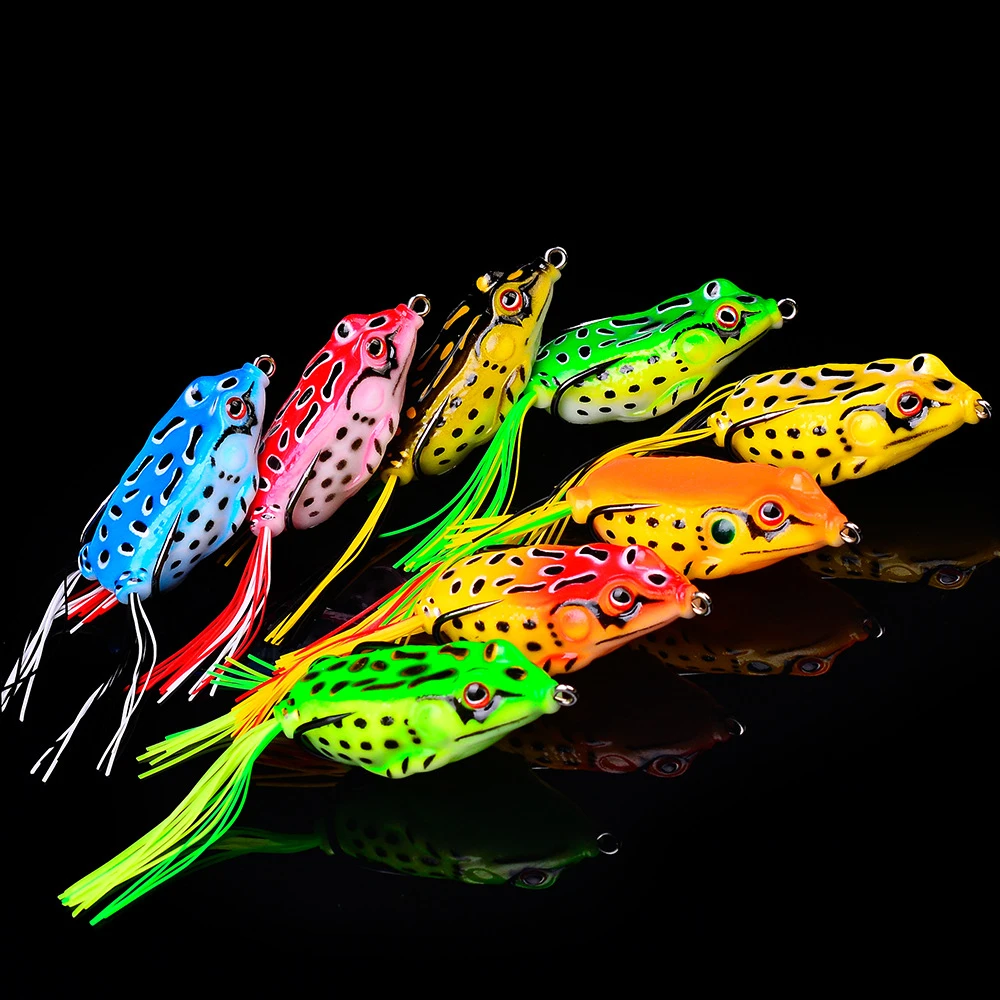 1 pçs 5cm sapo isca tubo macio isca de pesca de plástico com ganchos de pesca topo raio de água sapo artificial 3d olhos