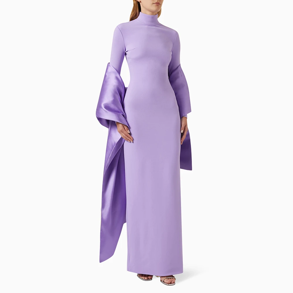 

Lavender Formal Party Dresses for Women 2024 Long Sleeves Woman's Evening Gown with Shawl Sheath/Column Wedding Guest Dress Maxi