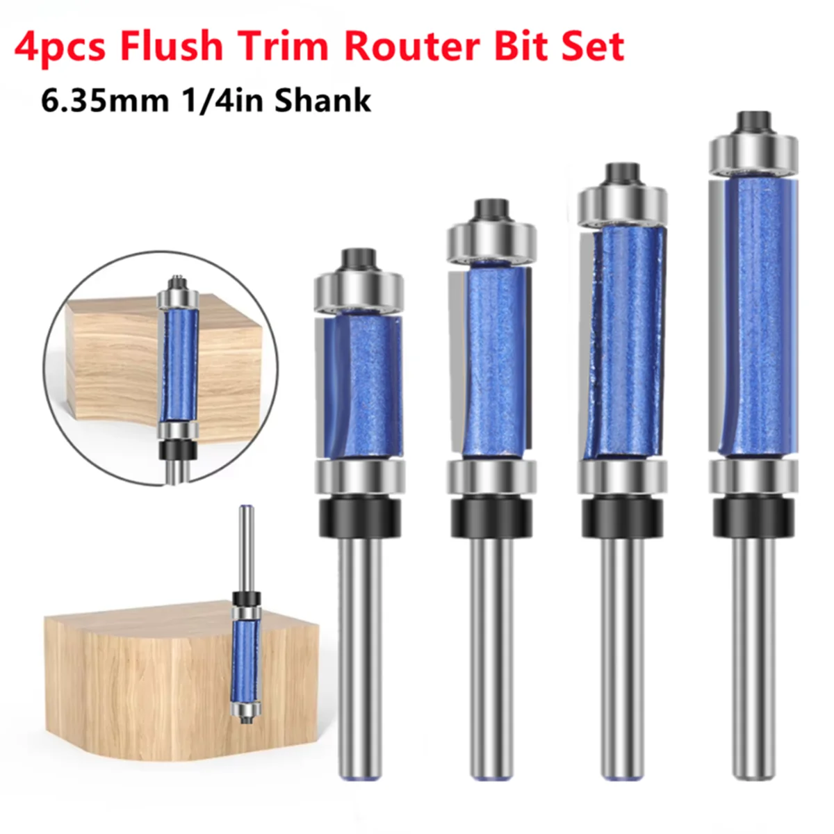 

6.35mm Shank Biaxial Trimming Tool Double Bearing Carbide Flush Trim Router Bits set for Wood Carving Cutter Milling Cutters