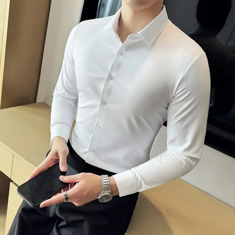 5A Antibacterial Men's Social Shirts High Quality Korean Luxury Clothing Long Sleeve Mens Dress Shirts Slim Fit Tuxedo Big Size