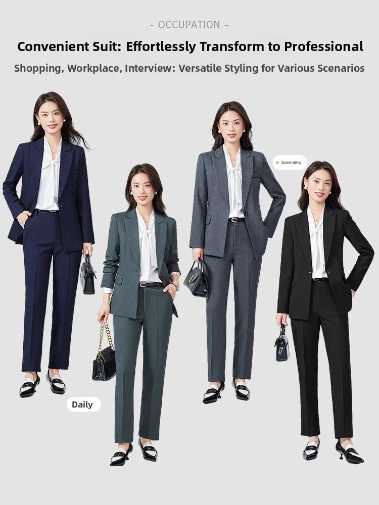 Winter Thickened Cotton Women's Suit Jacket Professional Career Interview Formal Outfit Set Commute Style Slim Fit Polyester ...