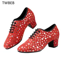 Women High Heel Dance Shoes Sneakers Women Ballroom Latin Dance Shoes Kids Adult Close Toe 5cm Heel Training Shoes Star