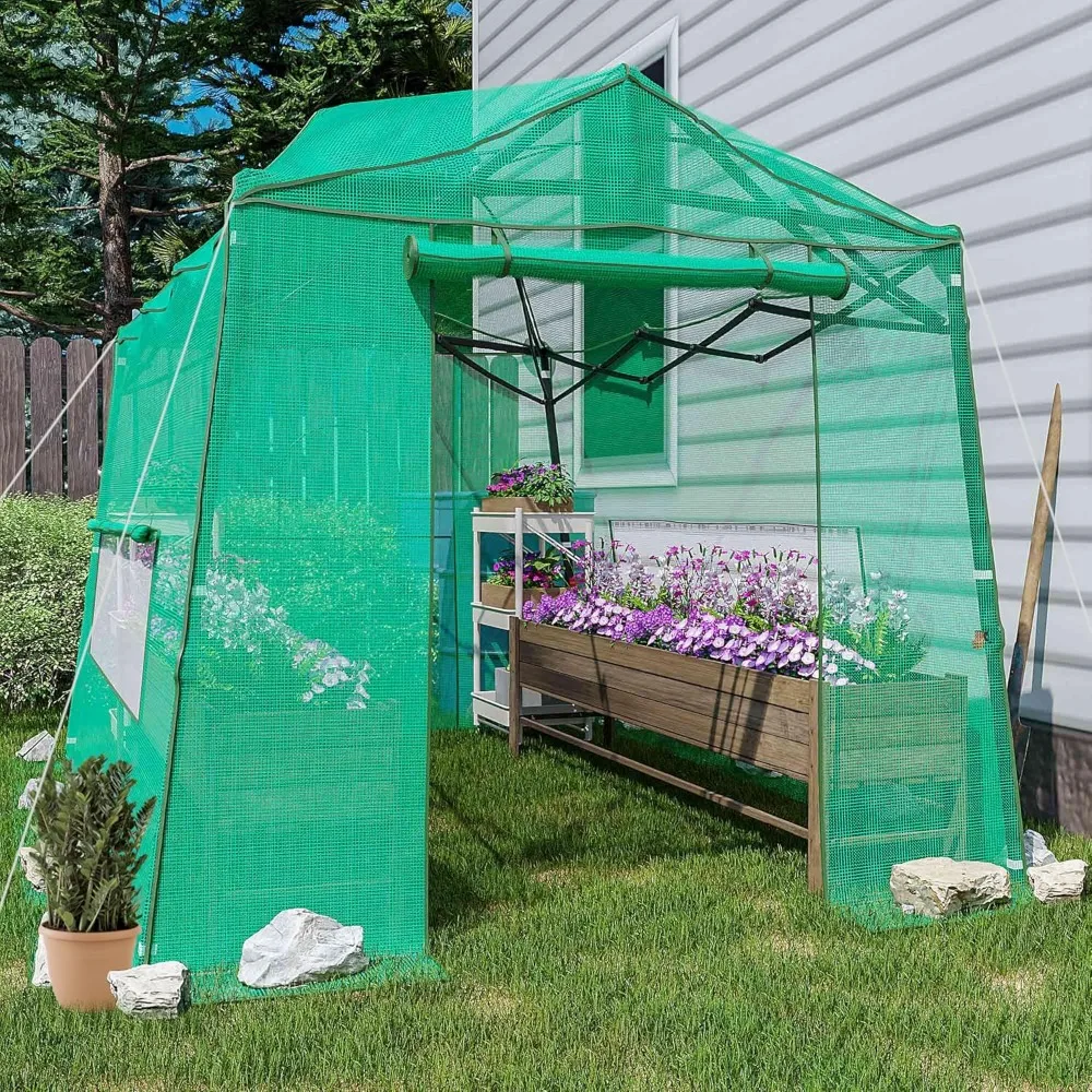 

11 X 8.5 X 7.5 Ft Walk-in Greenhouse, Portable Pop-up Greenhouse, Botanical Garden Greenhouse with Zippered Door and Screen