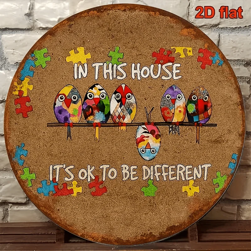 2D Flat - Round French Wooden Sign, Vintage Decorative Plaque with 