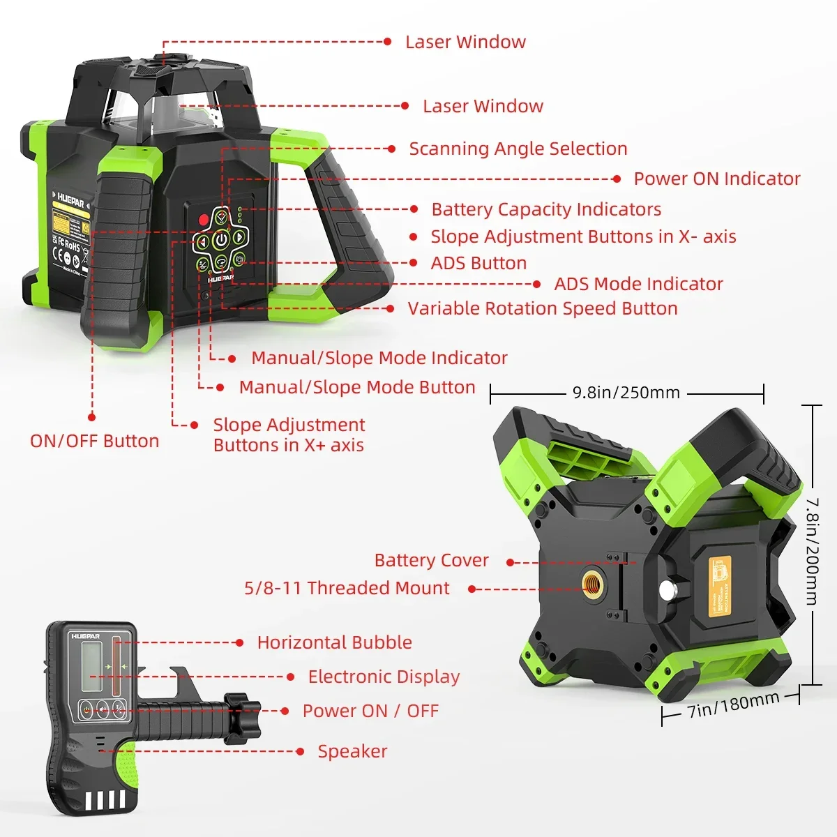 2024 RL300HR Automatic Leveling Cross Line Level Red Light Beam Kit Machine