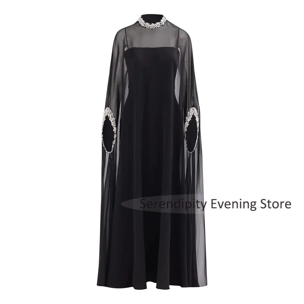 Evening Dresses for Women 2025 Crystal O Neck Detachable Cape Mermaid Evening Gowns Ankle Length Spaghetti Straps Formal Dresses