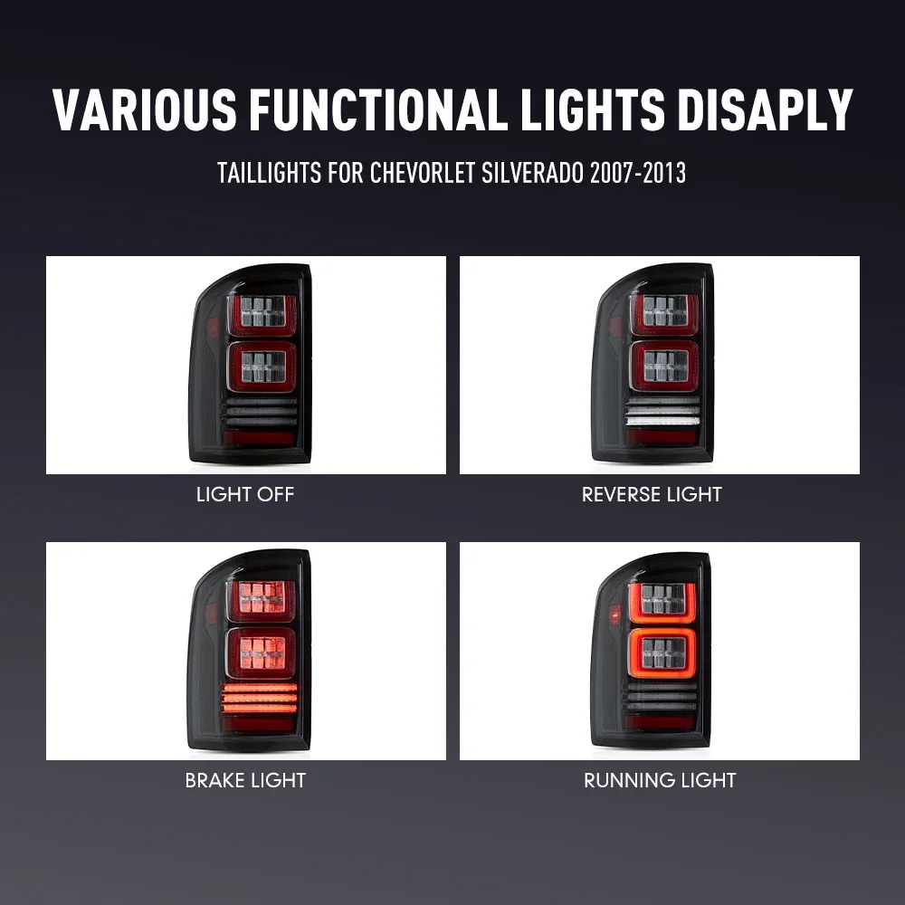 زوج من أضواء خلفية LED لسيارة شيفورليت سيلفرادو 07-13 عكس الفرامل تحول إشارة التوصيل والتشغيل مجموعة مصابيح الذيل الخلفي للسيارة #5