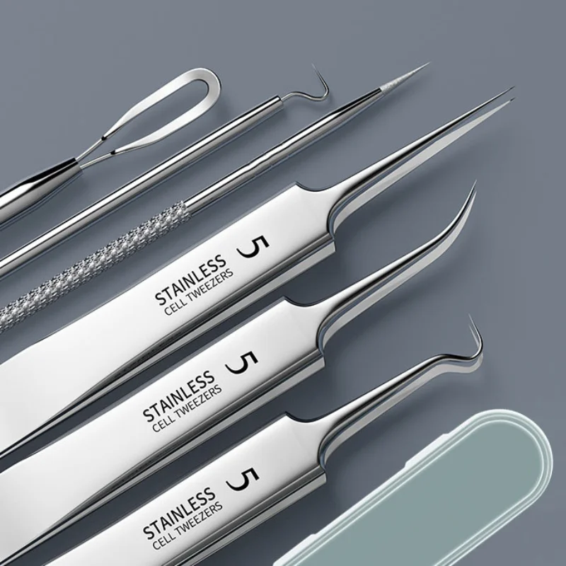 8pc Ultra Fine Acne Tweezers Set - Stainless Steel Blackhead Remover, Precision Pimple Extractor for Professional Facial Care