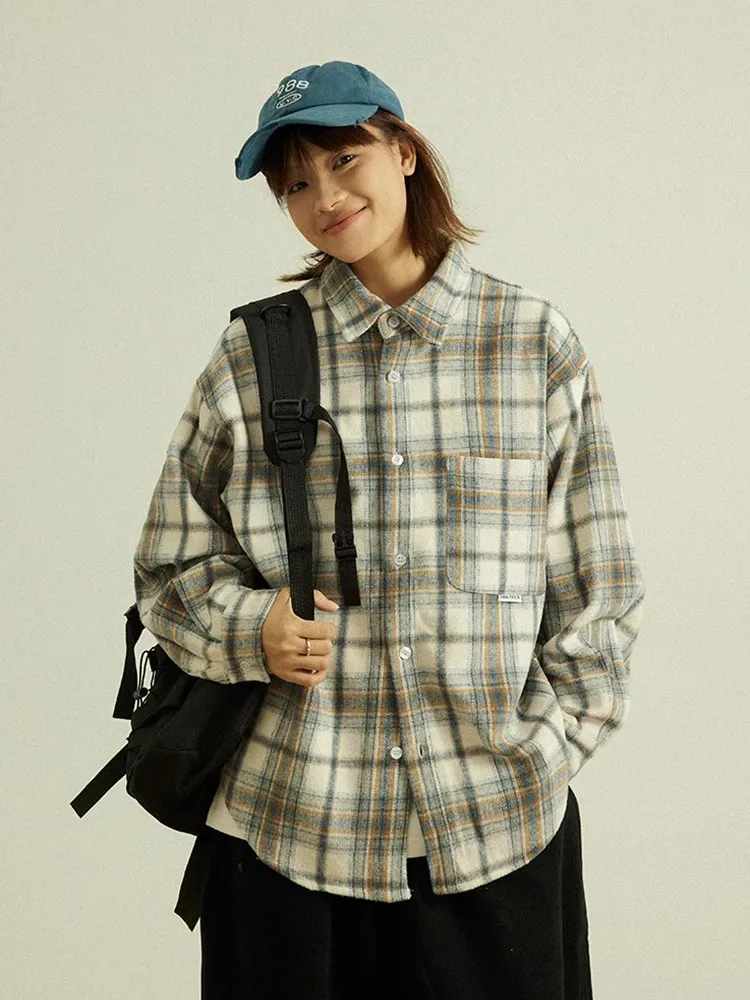 

GoodNorth японское длинное клетчатое пальто в стиле ретро для мужчин и женщин, свободное повседневное универсальное шерстяное пальто, весна-осень мода