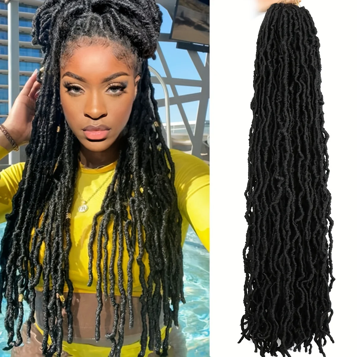 8 pièces de dreadlocks synthétiques résistantes à la chaleur, fausses locs, 24 pouces, extensions synthétiques noires, locs souples pour Halloween et Noël