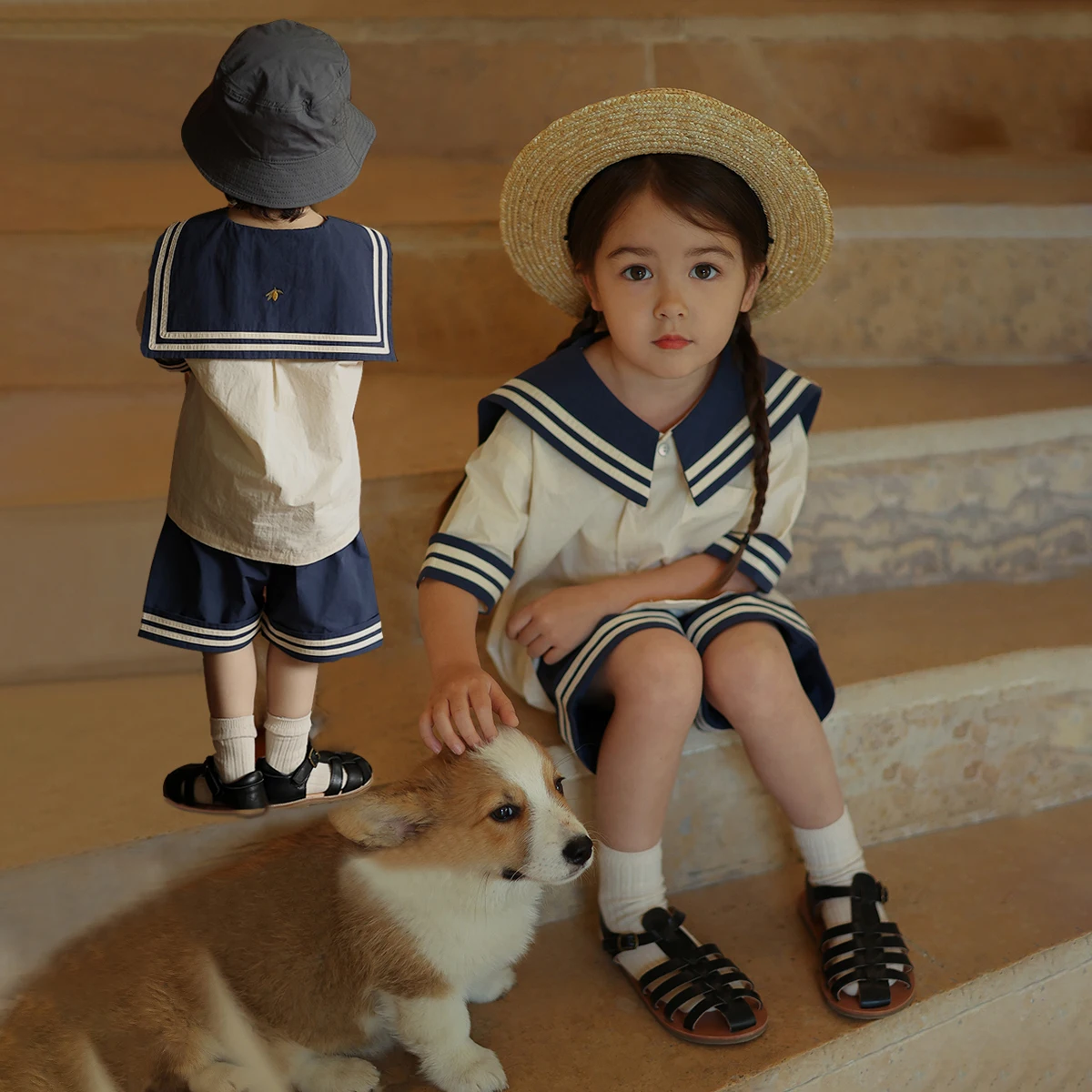 Baby Boy Girl Clothes Sets Sailor Collar Soft Cotton Fashion Baby Navy Uniform Baby Costume