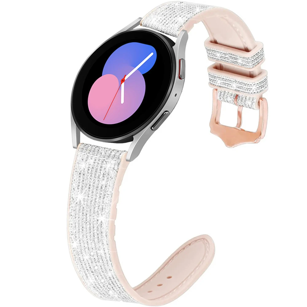 20mm straps for samsung galaxy watch 6 5 4 40mm 44mm 5pro 45mm band bling silicone leather strap watch 6 classic 43mm 47mm bands