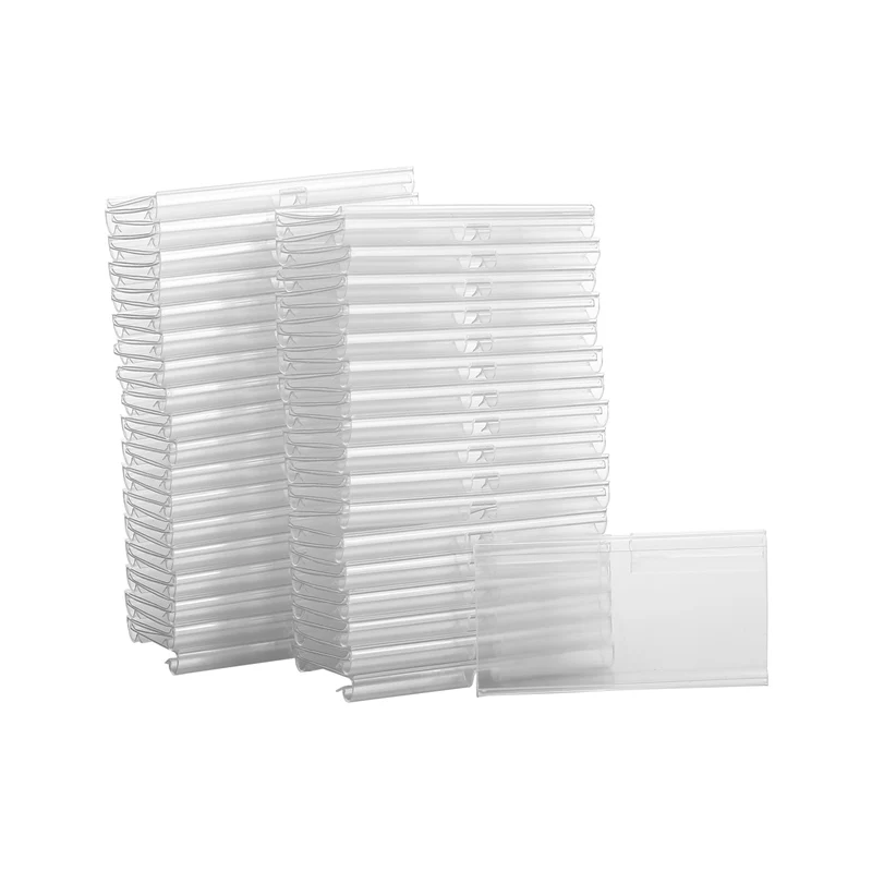 70PC 8X4.2Cm Clear Plastic Label Holders For Wire Shelf Retail Price Label Basket Labels Clip On Labels For Storage Bins