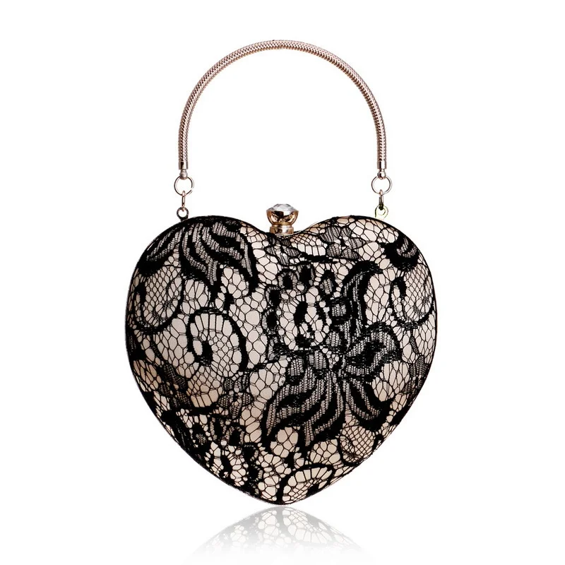 

Women's Black Lace Evening Bag Fashionable and Elegant Three-dimensional Heart Shape Handbag Cocktail Dress Solid Box Purse