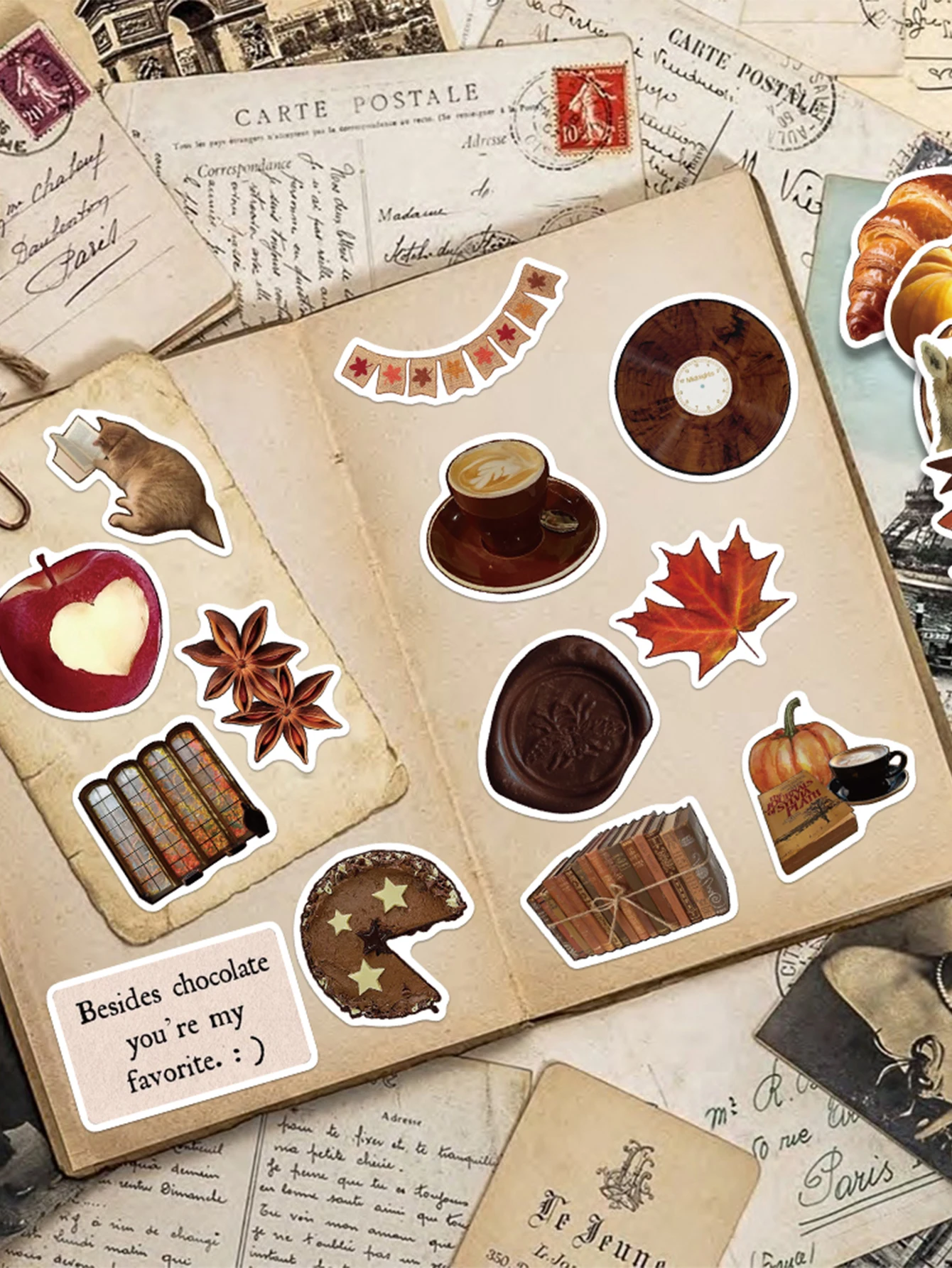 53 قطعة ملصقات الخريف الرجعية خمر الجمالية الخريف الشكر الشارات الحصاد حفلة محمول سكرابوكينغ مخطط زجاجة ملصق