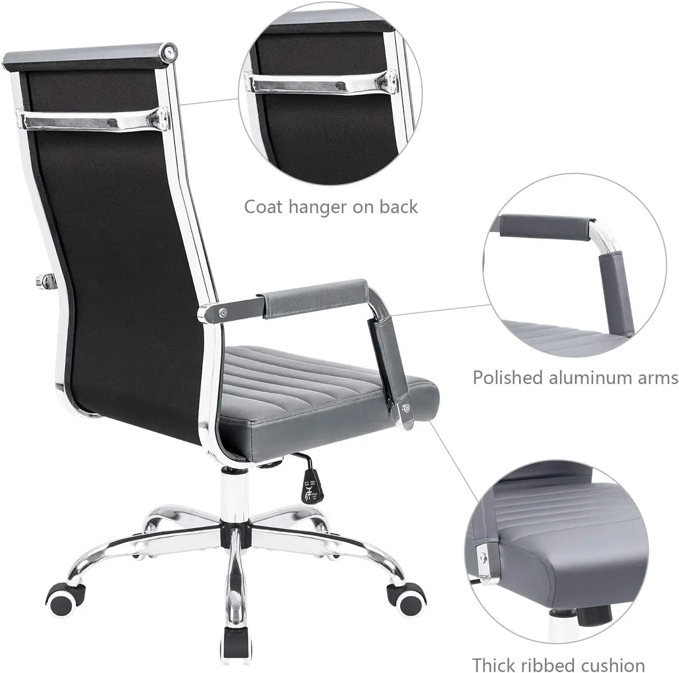 Ribbed Office Desk Mid Back Computer Chair Height Adjustable Conference Executive Task Swivel PU Leather