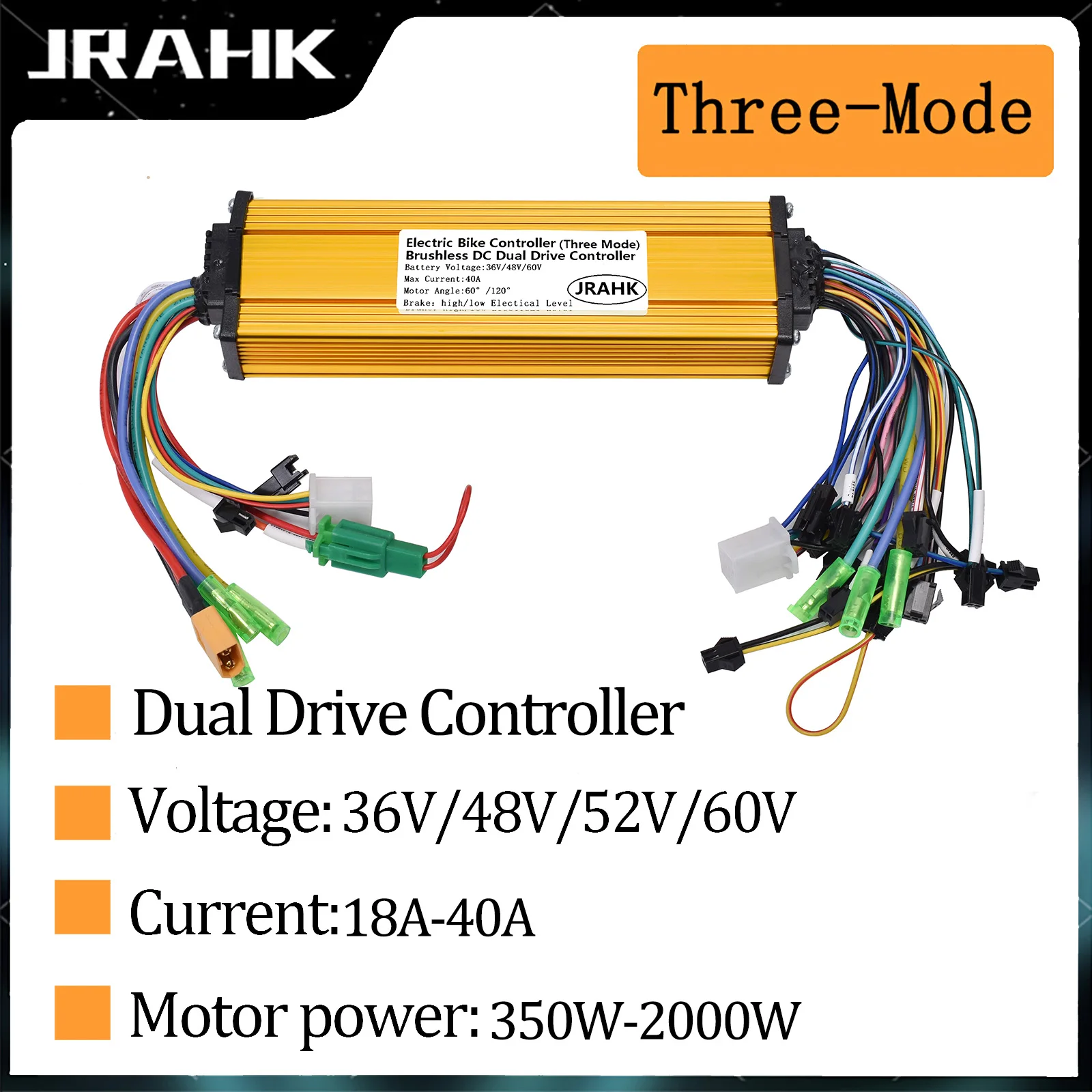 JRAHK BLDC Controller 36V-60V Sine Wave Dual Drive E-Bike Controller 350W-2000W Three Mode Electric Scooter Accessories