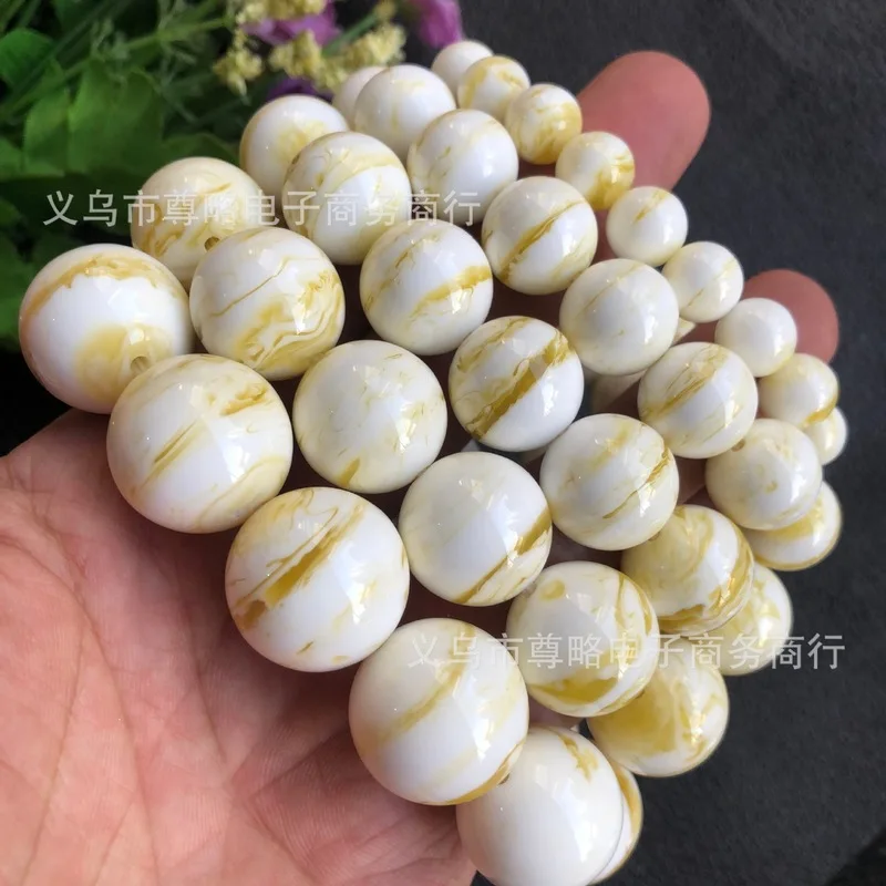Second-generation amber multi-layer snow bracelet with white honeycomb and exotic flower round beads, single-loop hand accessory