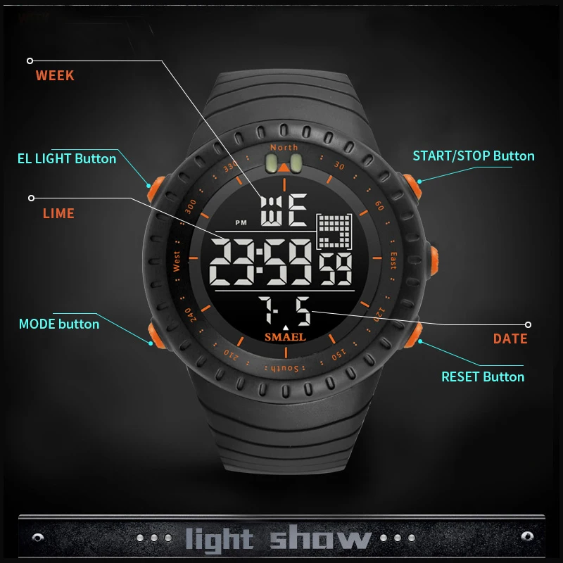 SMAEL Brand Men\'s Digital Watches 2022 Luxury Waterproof Modern Clock Male Date LED Chronograph Electronic Wristwatches 1237