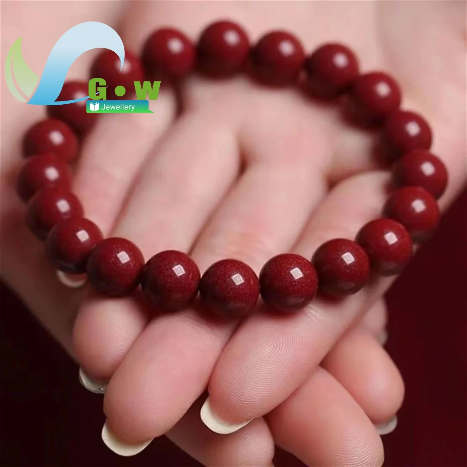 Genuine Cinnabar 8MM Bracelet High Content Ore With Starry Glitter Effect Simple Single Loop Red Stone Jewelry Gift For Women Bi
