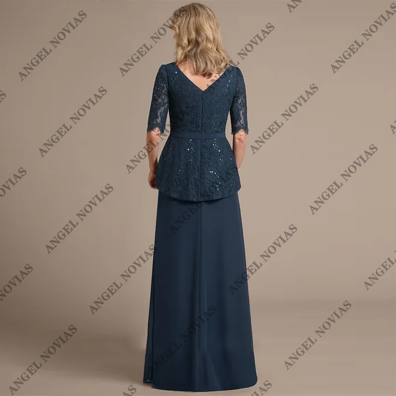 Personalizado longo feminino azul marinho mãe da noiva vestidos para casamentos vestidos de convidados apliques vestido de festa de casamento