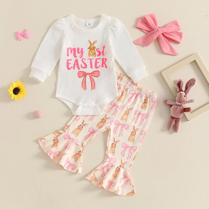 

My First Easter Baby Girl Outfit Easter Bunny Shirt Romper Bell Bottoms Pants Newborn Easter Clothes