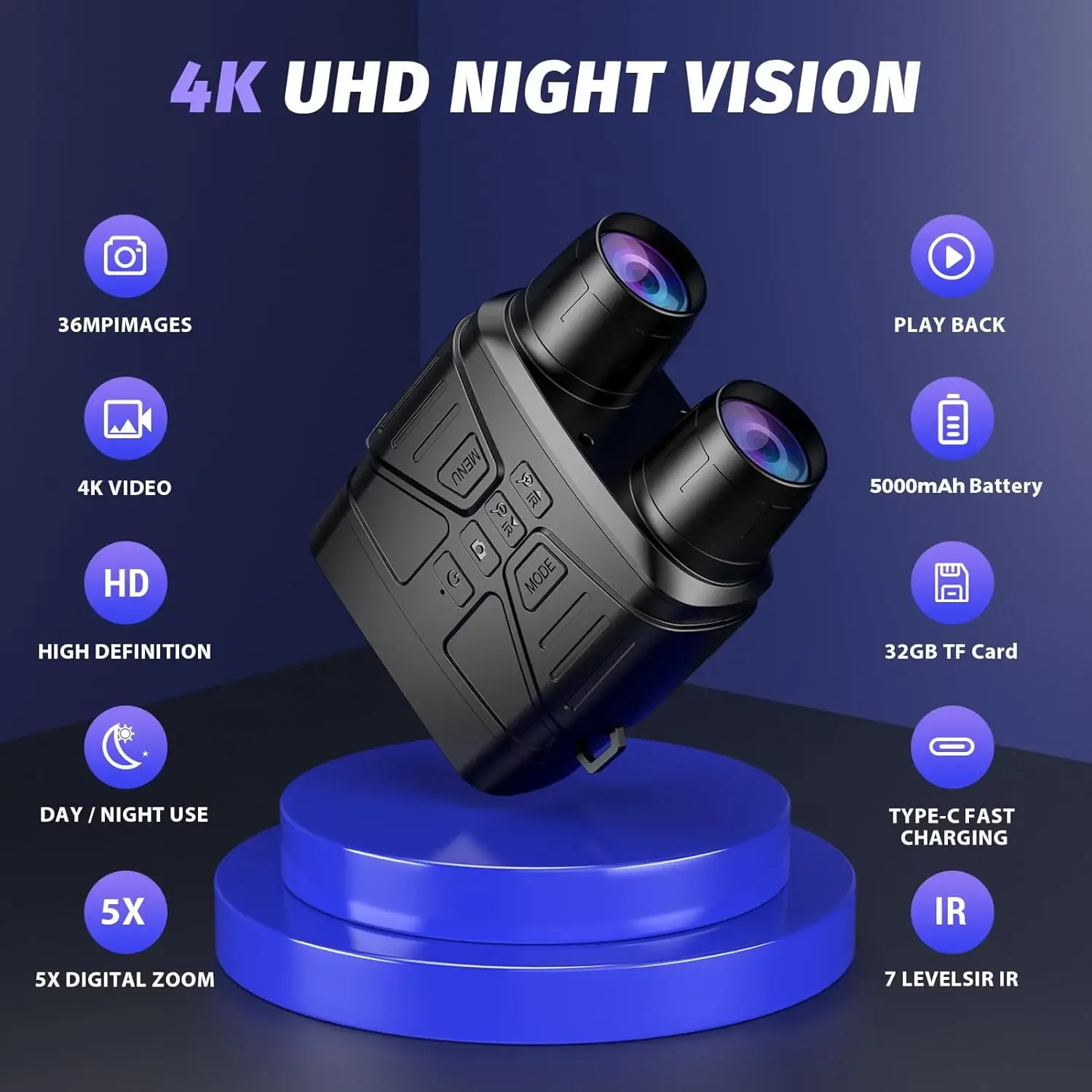 Vision Goggles - 4K Night Vision Binoculars for Adults, 3'' HD Screen Binoculars can Save Photo and Video with 32GB TF Card