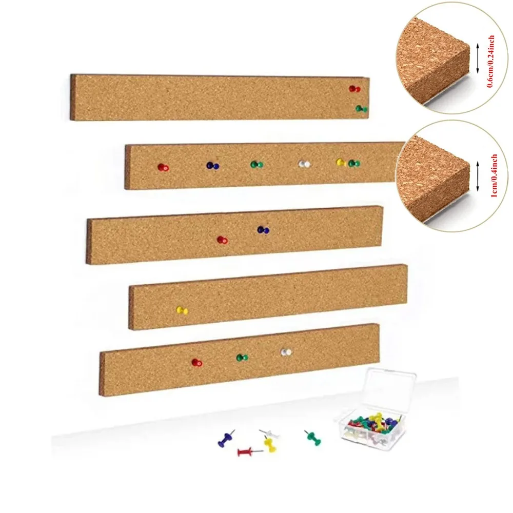 

2/5pcs Long Cork Board Strips Cork Felt Bulletin Strip Self-adhesive Strips Decoration Board Message Board Office Cork Strips