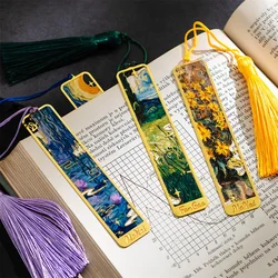 New Retro Floral Painting Hollow Metal Bookmark Bronzing Bookmark With Tassel Stationery Gifts For Book Club Reader Wholesale