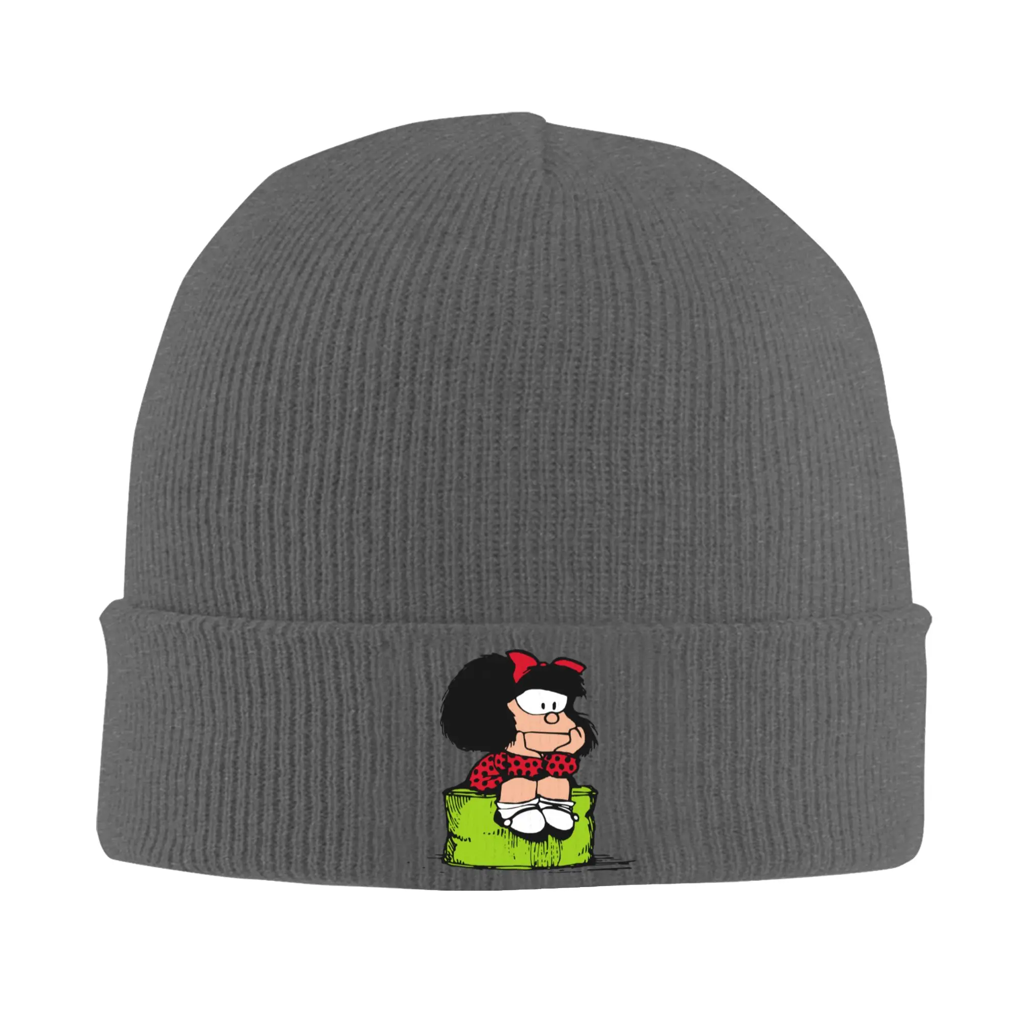 Mafalda Sad Thinking Knitted Hat Beanies Autumn Winter Hats Warm Unisex  Casual Quino Argentina Cartoon Caps Men Women Gift,