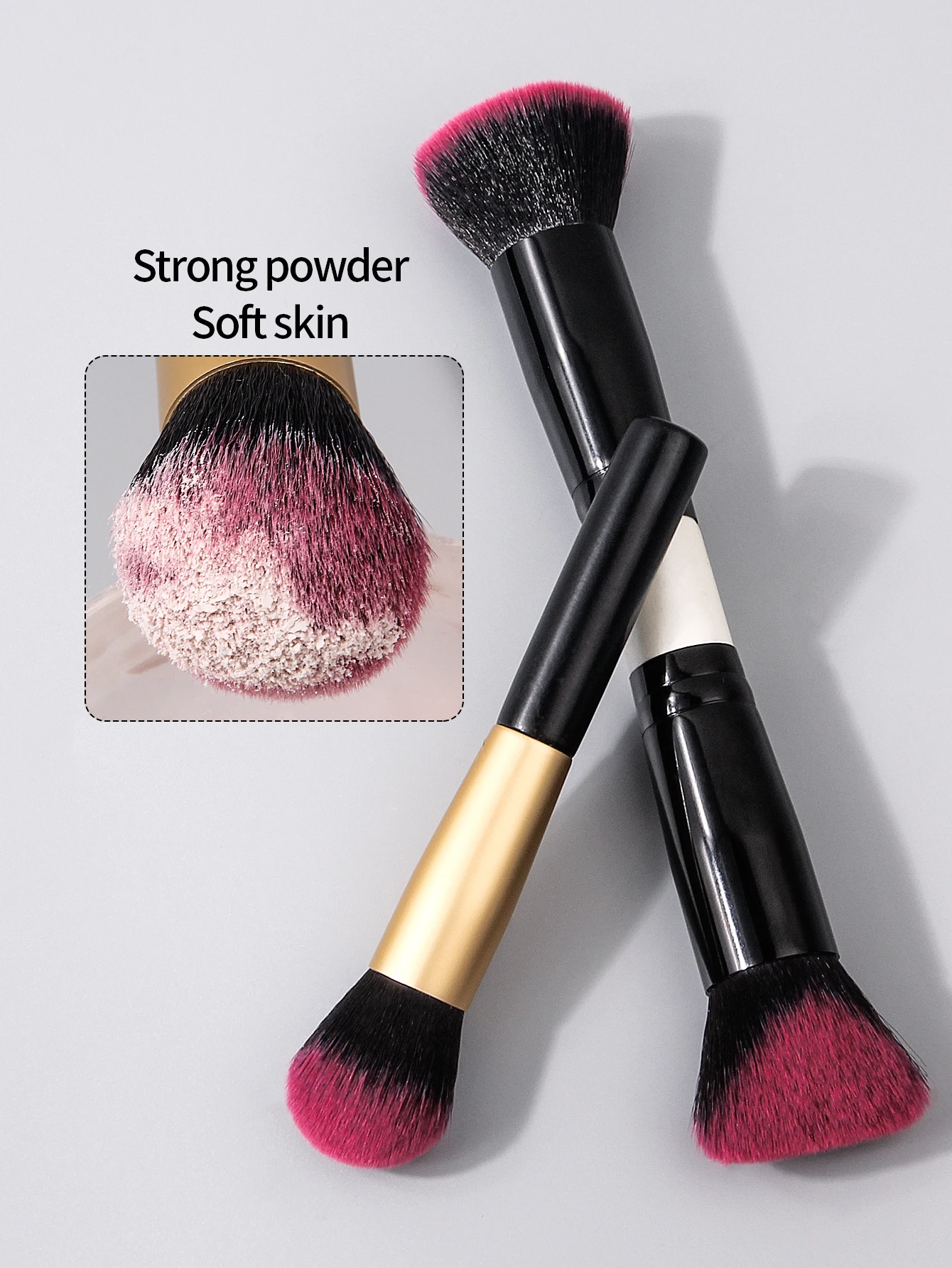 Pennello per trucco a doppia testa 2 pezzi, pennello morbido per fard a testa singola, pennello per contorno, strumenti di bellezza professionali multifunzionali