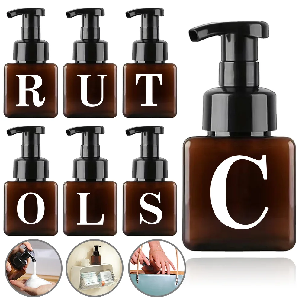 

250ml Refillable Foam Pump Bottle Portable Foaming Soap Dispenser Liquid Lotion Shampoo Sub-Bottling Bottle White Letter Pattern