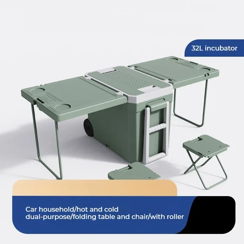 Folding camping table for barbecues and picnics 32 litre multi-functional trolley table and chairs cooler 2 in 1