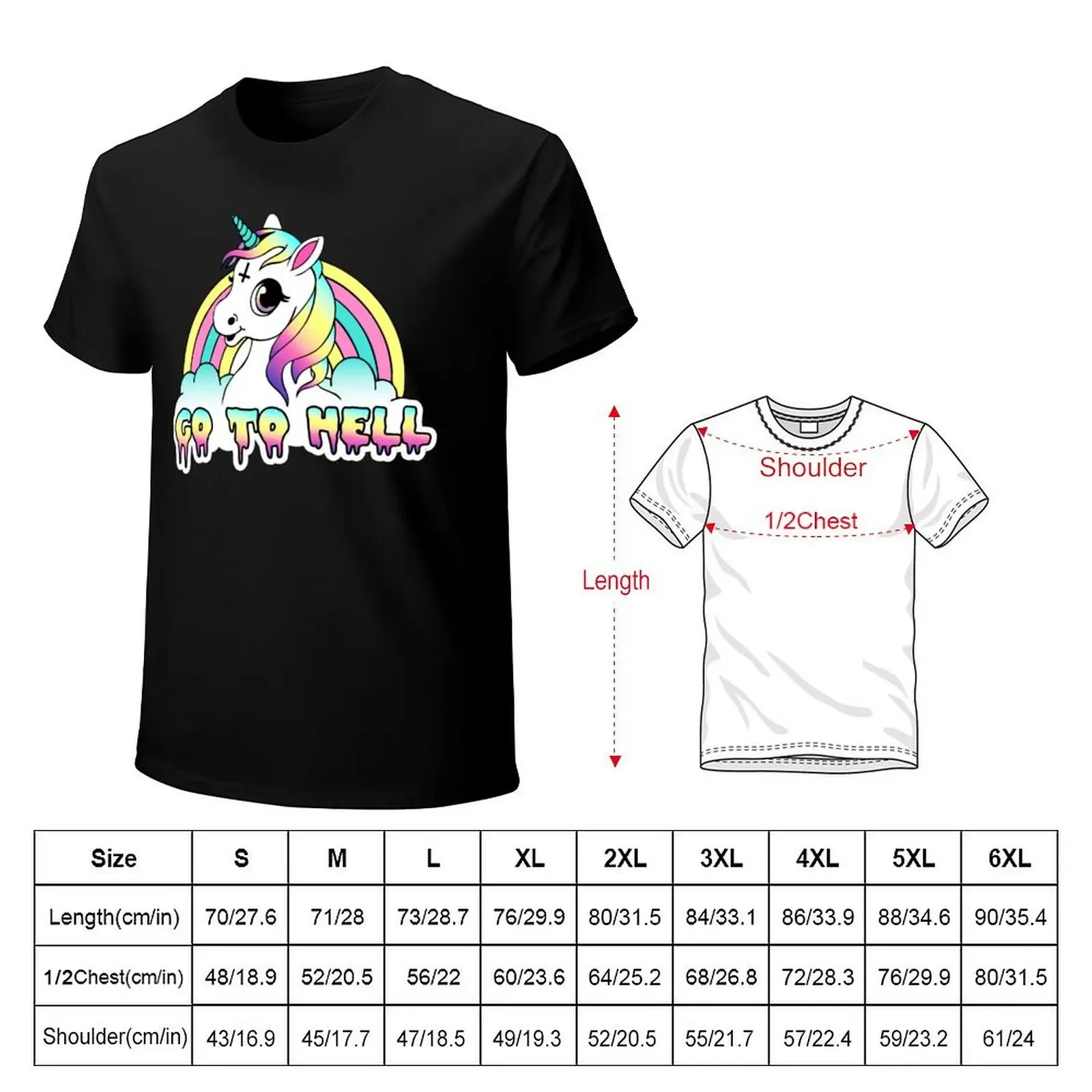 Go To Hell Pastel Goth Unicorn T-Shirt plus size clothes anime tshirt plus size tops men clothings