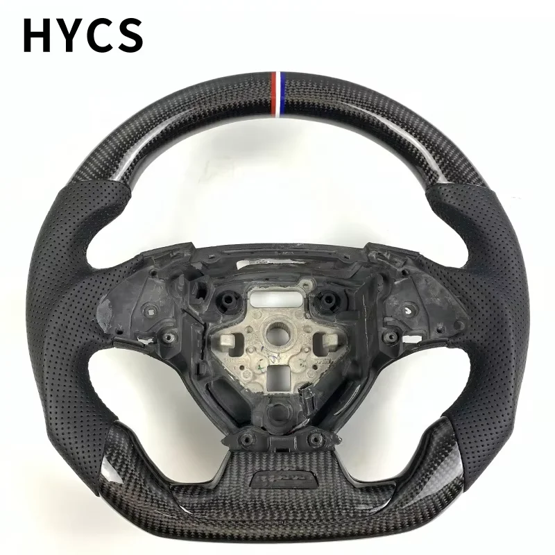 

Sports Carbon Fiber Steering Wheel Covered in Black Perforated Leather for Chevrolet Camaro C6 C7 C8 Without airbags