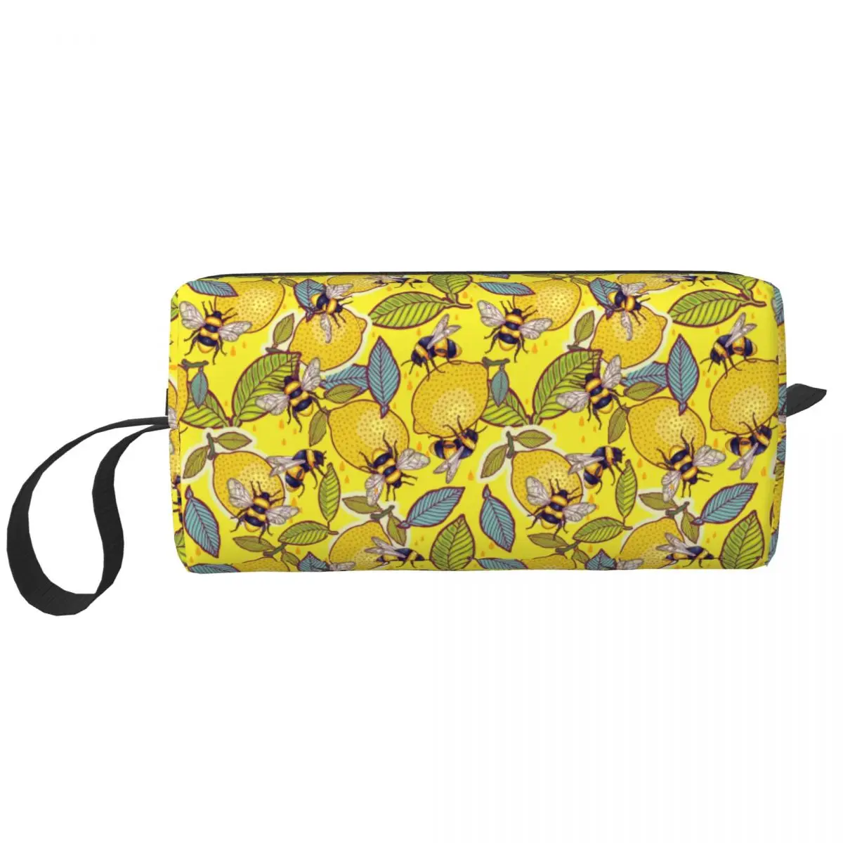 Custom Yellow Lemon And Bee Garden Makeup Bag Women Cosmetic Organizer Kawaii Botanical Art Citrus Fruit Storage Toiletry Bags