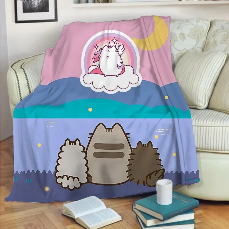 2024 Pusheen Blankets Anime Nap Blanket Flannel Throw Blanket Cartoon Beach Picnic Outdoor Camping Blanket Home Decorate Gifts