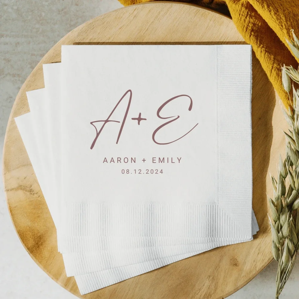 Custom Wedding Reception Dinner Napkins Wedding Favors Couple Initials Napkin Engagement Party Rehearsal Dinner Cocktail Napkin