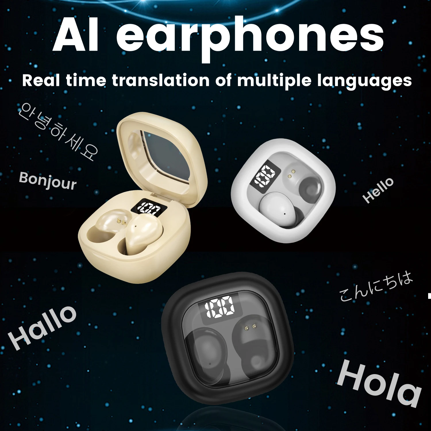 AI الترجمة سماعات سماعة لاسلكية تعمل بالبلوتوث سماعات الرياضة النوم سماعات أذن غير مرئية الحد من الضوضاء باس جودة الصوت سماعة