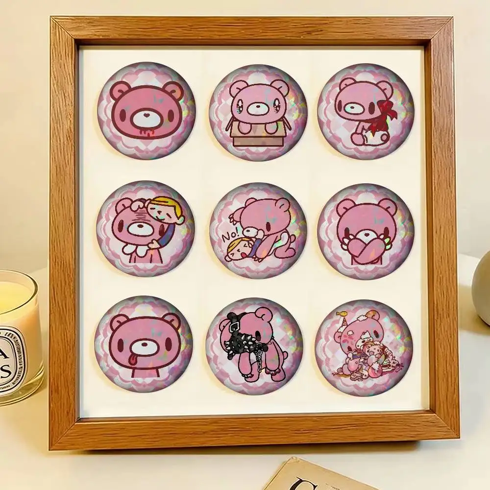 Kawaii Pink Cartoon G-Gloomy Bear Laser Anime Figure  Badge Handmade Tinplate Brooch For Backpack Clothes Chest Ornament Gifts