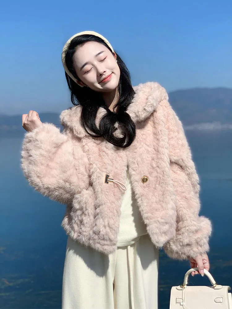 

Корейская женская зимняя теплая повседневная куртка из искусственного меха с капюшоном