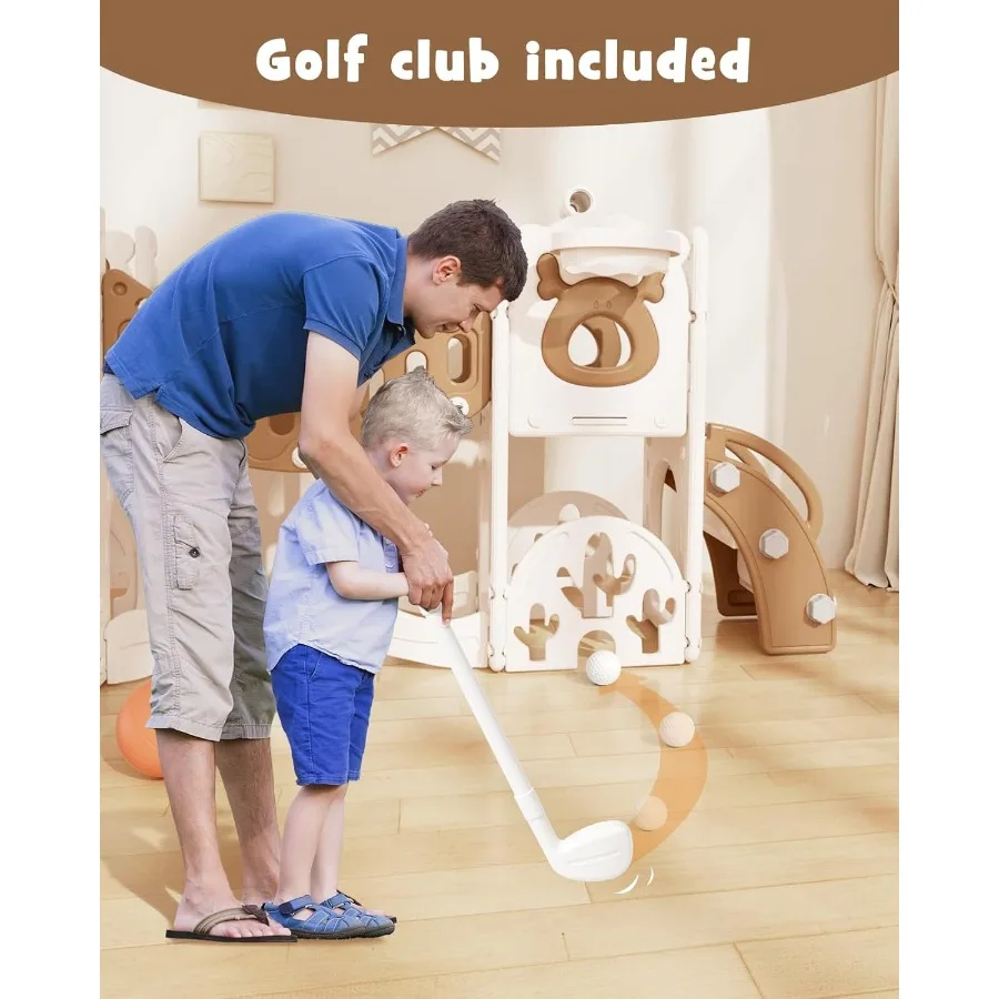 Ensemble toboggan et balançoire pour tout-petits 12 en 1, pour tout-petits de 1 ans et plus, ensemble de jeu d'extérieur, nouvelle mise à niveau avec ensemble de golf, cerceau de basket-ball D