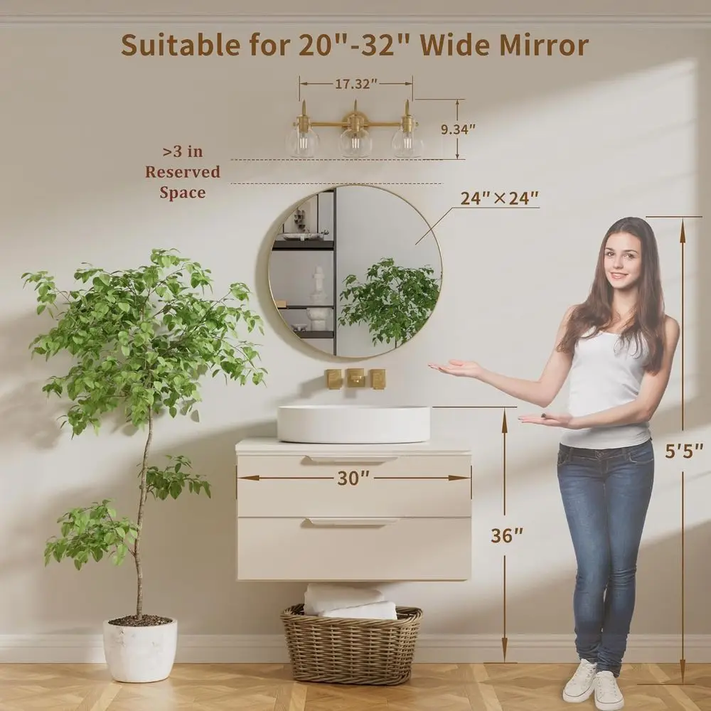 Современный туалетный столик из прозрачного стекла с 3 лампами и золотыми бра для ванной комнаты, основание E26