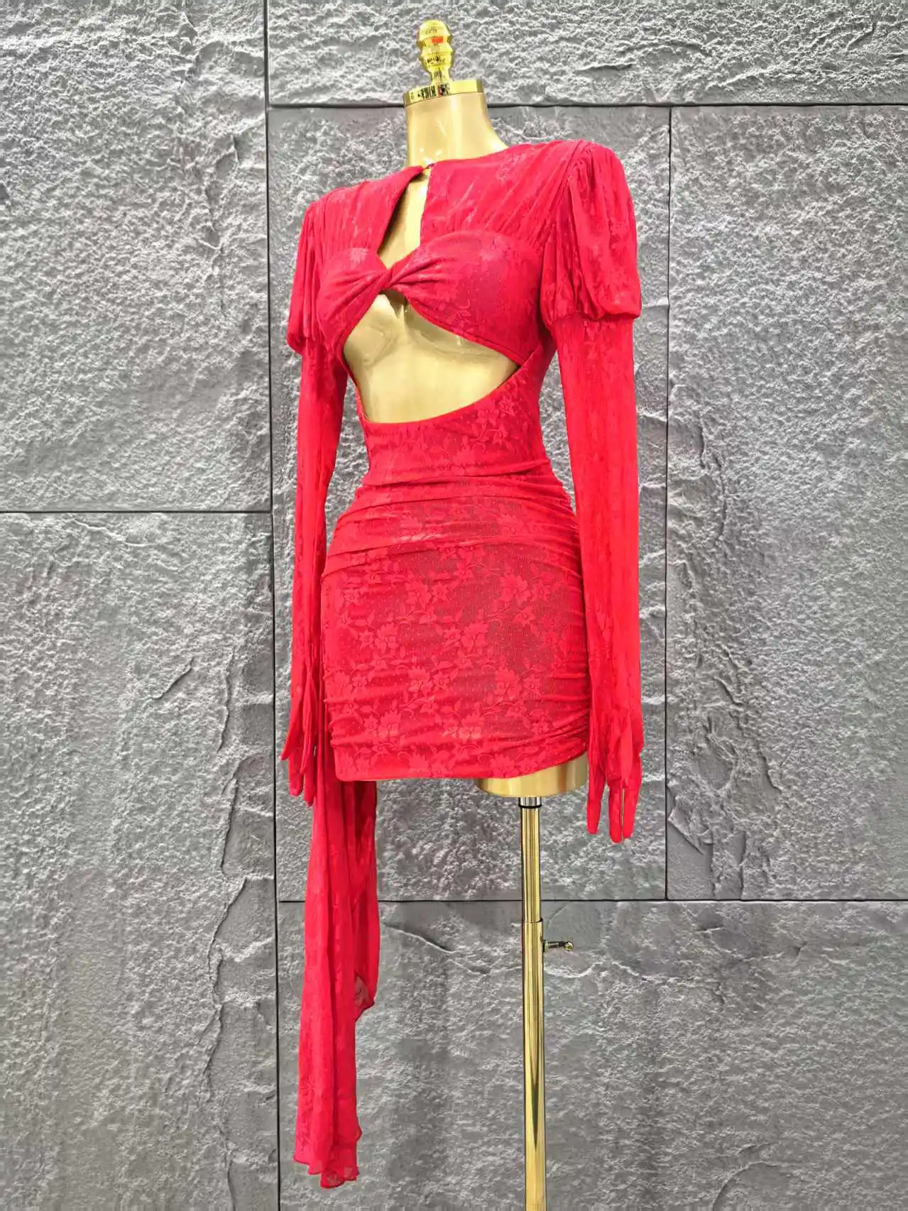 

Red White Women Long Sleeve Sexy Keyholes Bodycon Mini Draped Dress Nightclub Party Celebrate Birthday Vacation Outfit Vestido