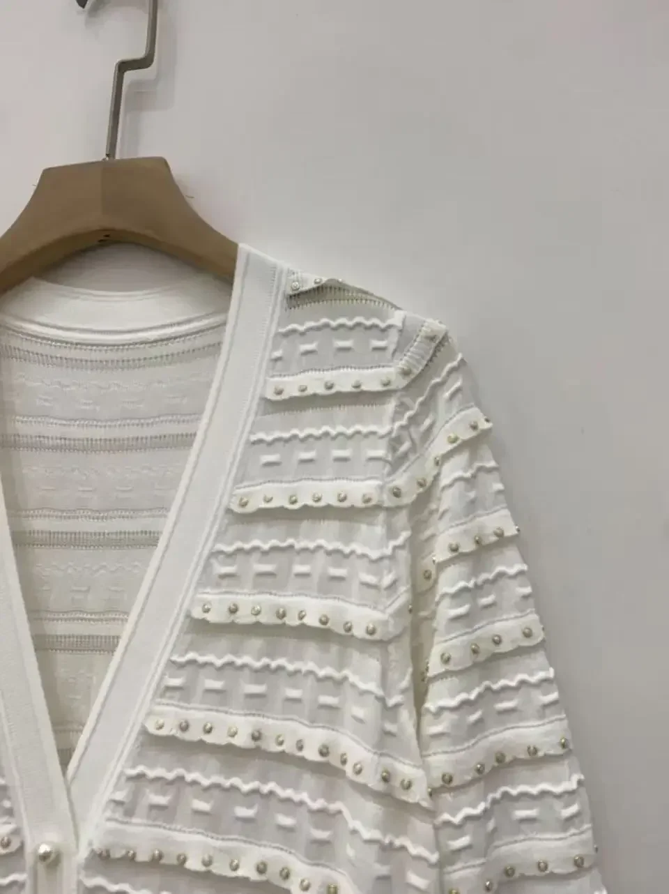 Women's white striped knitted dress V-neck three-quarter sleeves slim and elegant midi robe summer dresses 2025