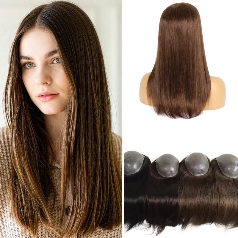 Womens Topper Hair System  Human Hair PU Base 7x9 16inch Hand-Tied Ready Stock 72H Delivery Wholesale Color 1B #4 #613
