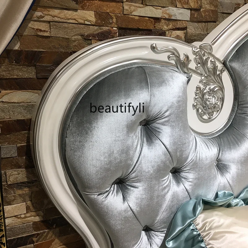 

ssK178 French fabric bed, European court luxury carved master bedroom bed 2 meters neoclassical bedroom soft bag