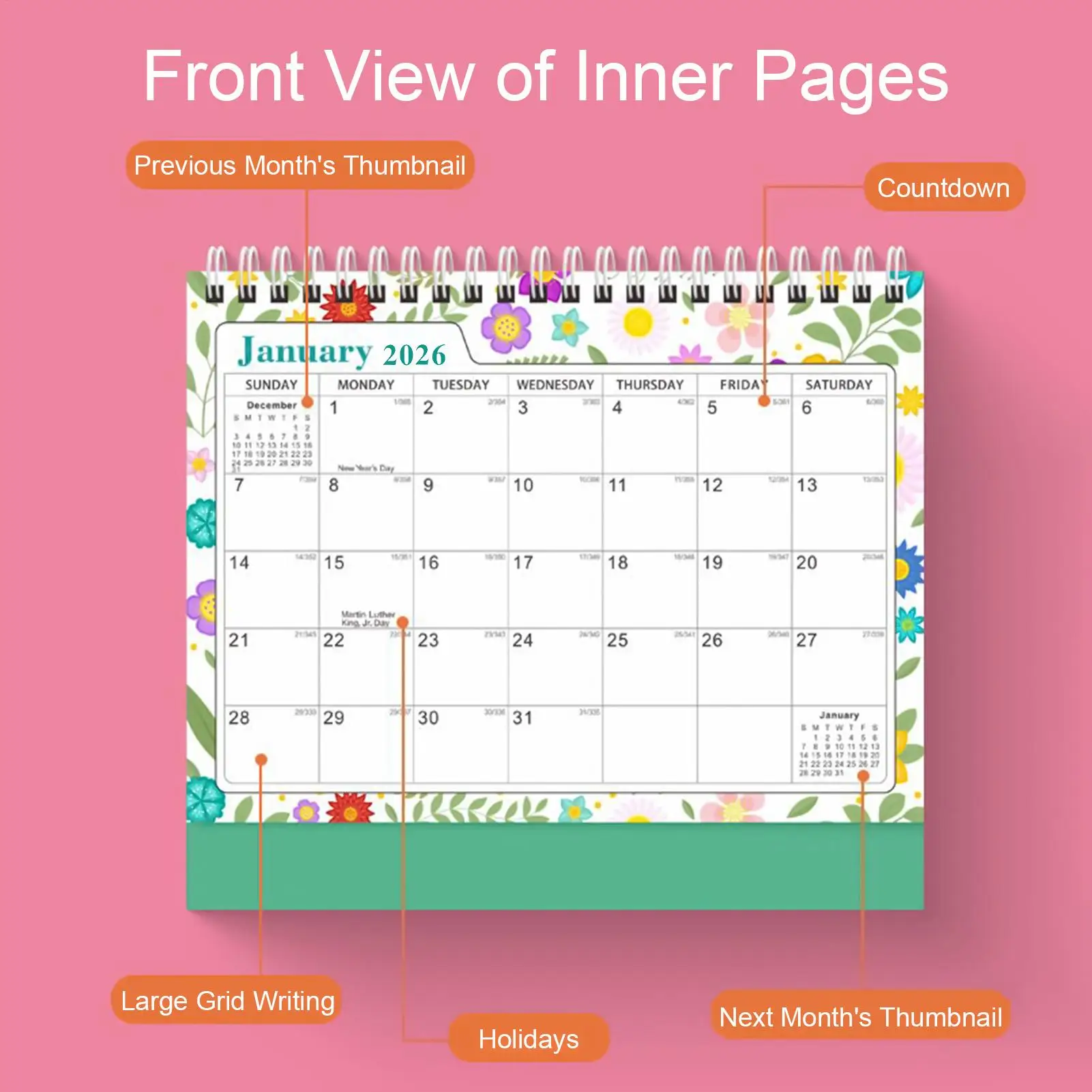 Настольный календарь на 2026 год, еженедельный, ежедневный, 18 месяцев с заметками, эстетический настольный календарь на 2026-2027, планирование повестки дня встреч